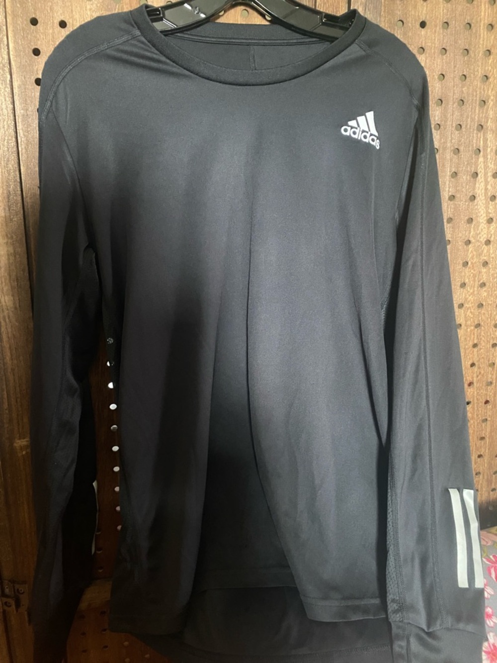 adidas Men’s Long-Sleeve Athletic Top - Black with White Logo size M